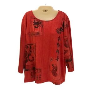 Chico's Design Vintage Top * Asian Geisha * Long Sleeve Red Women XL - Chico's 3